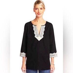 NYDJ Dark Black Women's Fitted Tunic Top 3/4 Sleeve sz Small